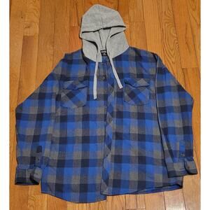 Mountain Expeditions Shirt Men XL Flannel Plaid Drawstring Hooded